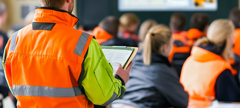 Instructor wearing hivis jacket teaching commercial short course training Instructor wearing hivis jacket teaching commercial short course training