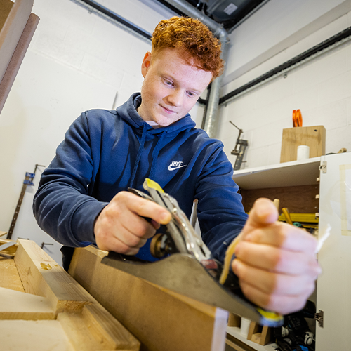 construction student in workshop