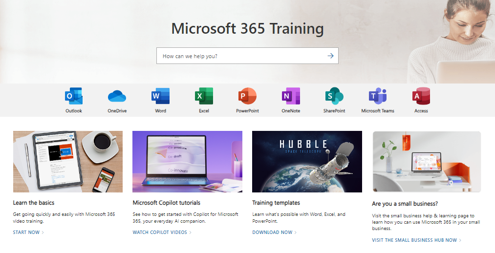 Screenshot of Microsoft 365 Training website
