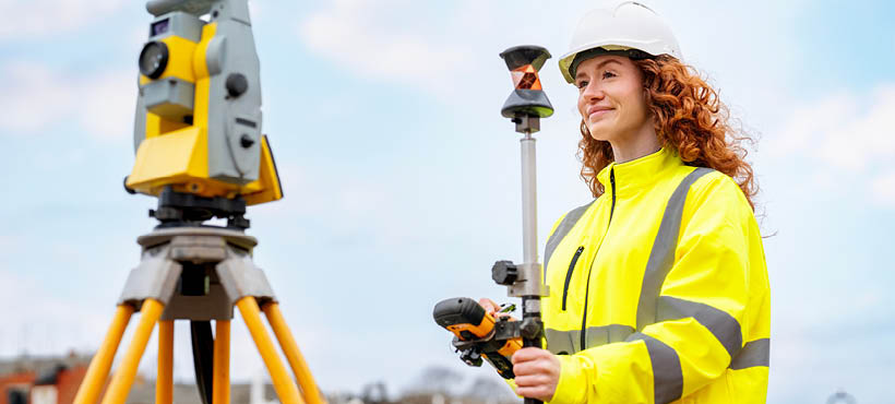 Civil engineering student on site wearing hi vis and hardhat Civil engineering student on site wearing hi vis and hardhat