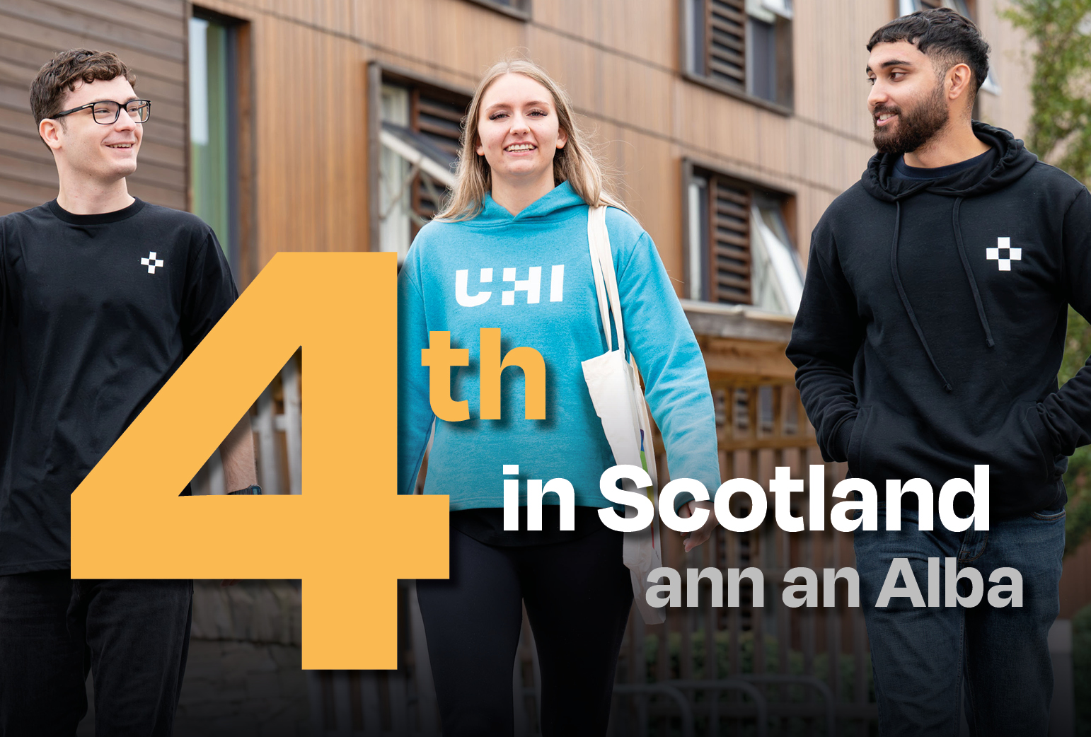 Students on Inverness Campus walking out of the student accommodation. Students on Inverness Campus walking out of the student accommodation.
